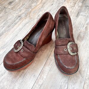 Lower East Side Brown Suede Wedge 6.5 Loafer Chunky Y2K Platform Buckle Vintage